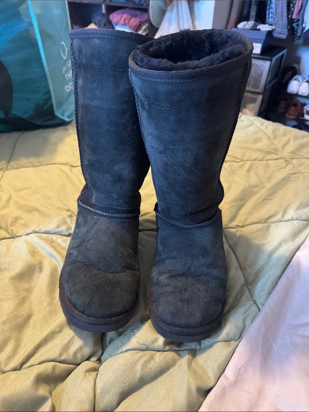 UGG Women's Tall Suede Shearling Boots in Black